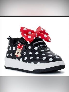 Disney Black & White Polka Dot Kids Sneakers with Red Bow Accent